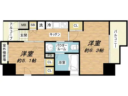 エステムプラザ難波イーストIIブレスト(2K/12階)の間取り写真