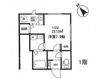 ゴールドキャッスル(1K/1階)の間取り写真