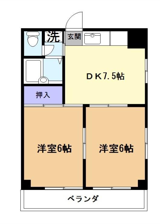 フラワーハイム(2DK/2階)の間取り写真