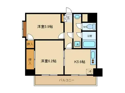 調布セントラルアパート(2K/3階)の間取り写真