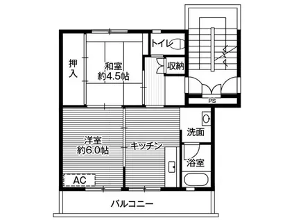 ビレッジハウス荒木 1(2DK/5階)の間取り写真