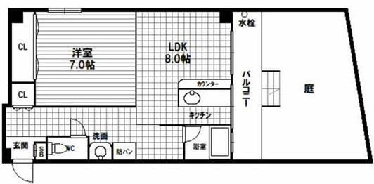 グランドハイツ浜甲子園(1LDK/1階)の間取り写真