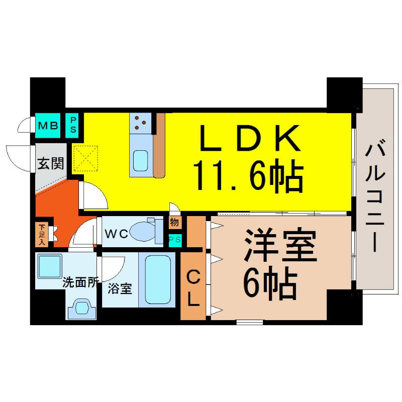 トンシェトア(1LDK/4階)の間取り写真