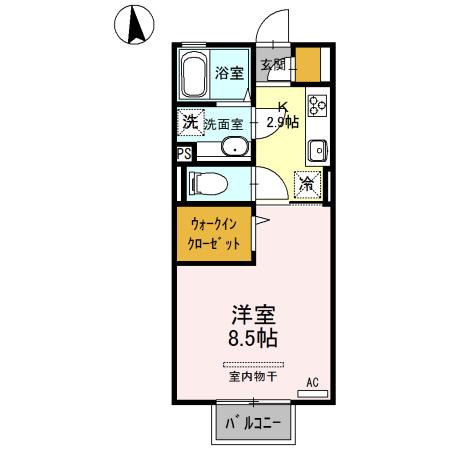 グローリア A(1K/2階)の間取り写真