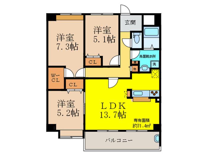 ブランドール南茨木(3LDK/4階)の間取り写真