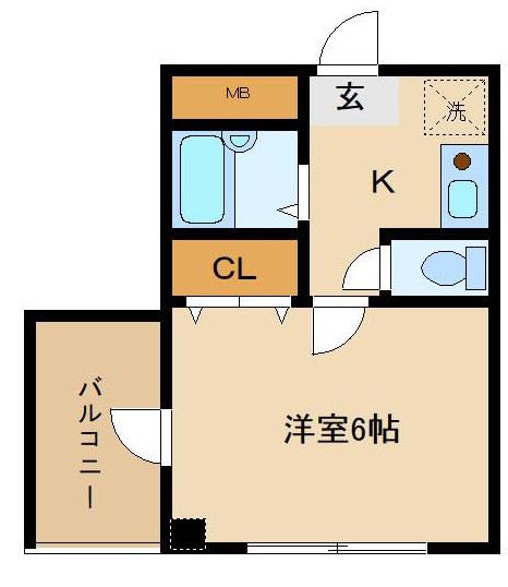 東急大井町線 九品仏駅 徒歩3分 4階建 築22年(1K/2階)の間取り写真