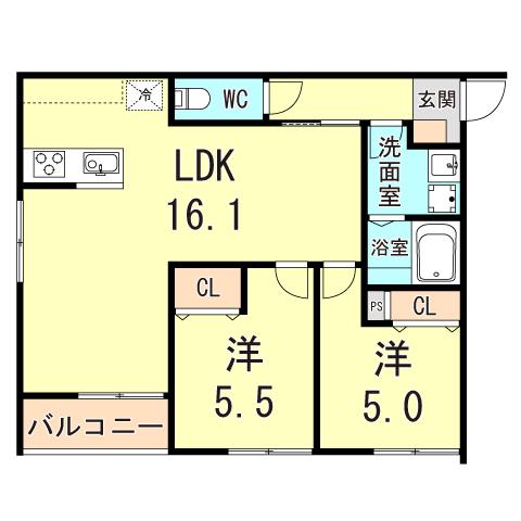 プライム神戸垂水(2LDK/3階)の間取り写真
