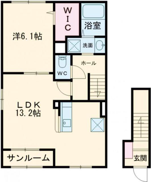 リバーサイド鎗田(1LDK/2階)の間取り写真