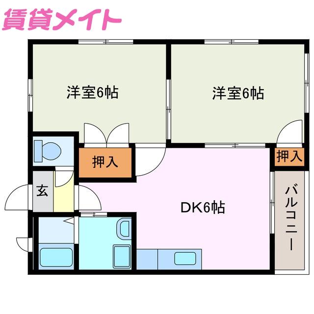 プチエムロード(2DK/2階)の間取り写真