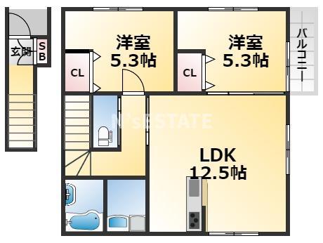 KARIN会下山(2LDK/2階)の間取り写真
