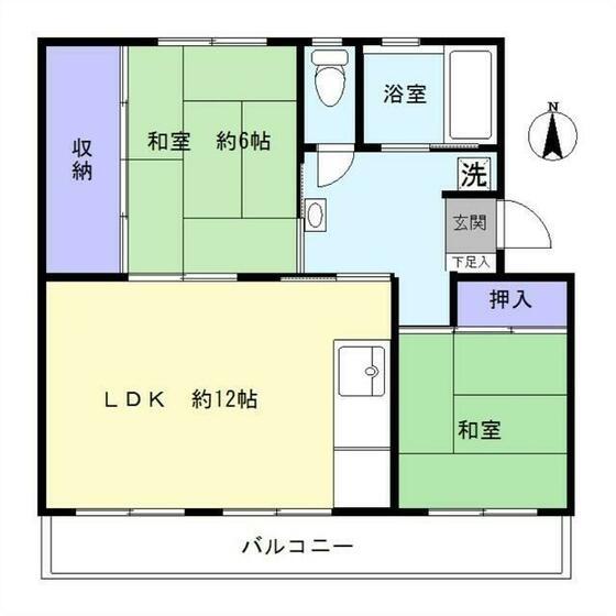東逗子団地4号棟(2LDK/2階)の間取り写真
