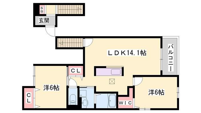 ディアコート二見I(2LDK/2階)の間取り写真