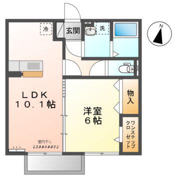 ソレイユII A(1LDK/2階)の間取り写真