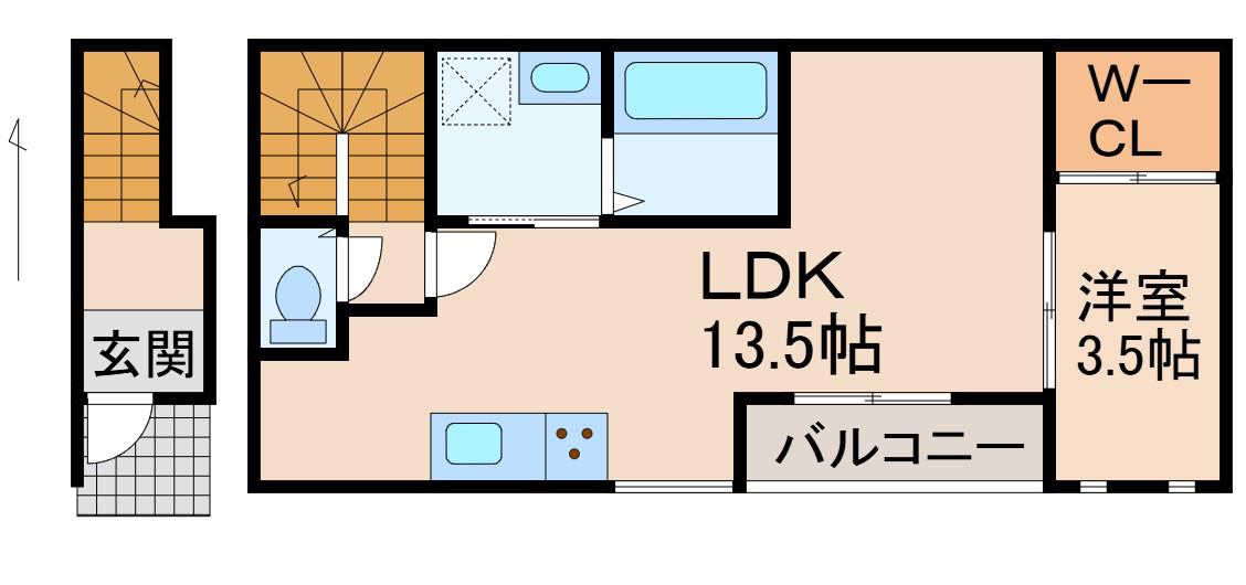 SOLIS北新(1LDK/2階)の間取り写真