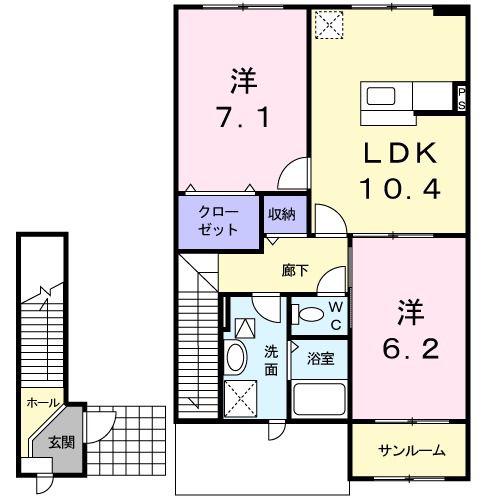 ベルオーブB(2LDK/2階)の間取り写真