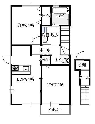 ベルナール加賀野(2LDK/2階)の間取り写真