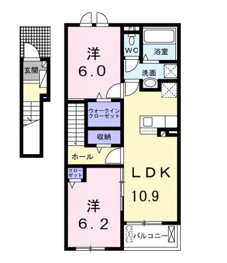 リジエール B(2LDK/2階)の間取り写真