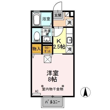 グランブルーム A棟(1K/1階)の間取り写真