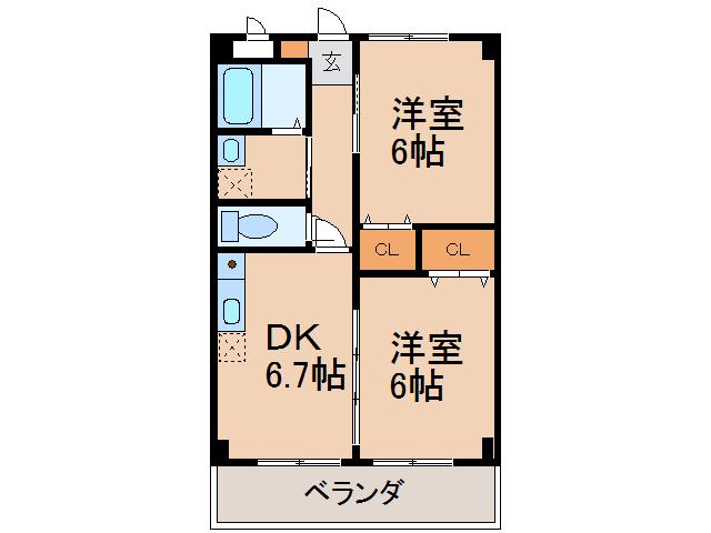 メゾングランメール(2DK/2階)の間取り写真
