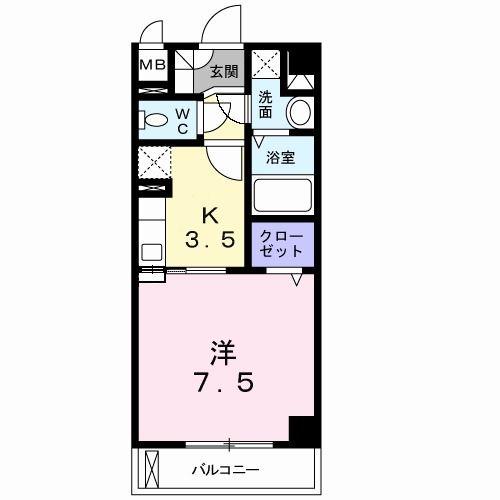 ジュネス我孫子(1K/2階)の間取り写真