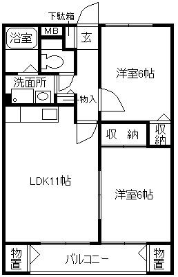 エルコート(2LDK/1階)の間取り写真