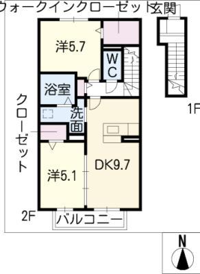 メゾンフィオーレ B棟(2DK/2階)の間取り写真