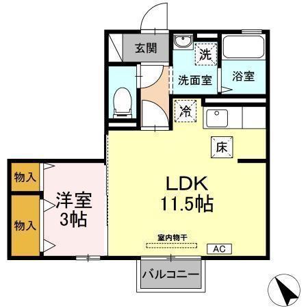 リビングタウン八橋B(1LDK/2階)の間取り写真