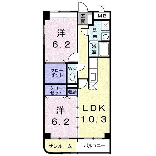 リジェール(2LDK/2階)の間取り写真