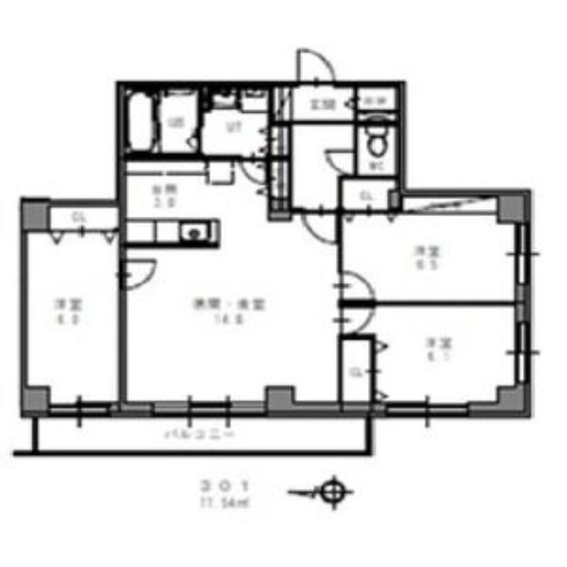 パレットハイツ平岸(3LDK/3階)の間取り写真