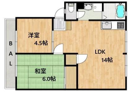 ウィンディアキド(2LDK/1階)の間取り写真