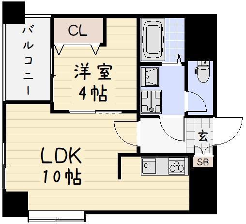 ウィングス砂津(1LDK/9階)の間取り写真