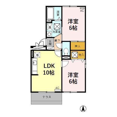 リシェス・オカザキ(2LDK/1階)の間取り写真