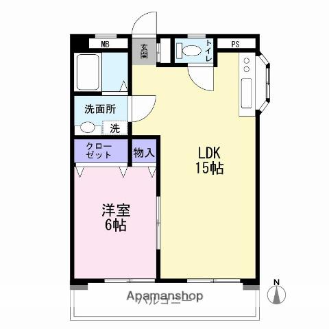 梅ヶ丘森ビル(1LDK/5階)の間取り写真