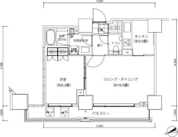 パークキューブ愛宕山タワー(1LDK/2階)の間取り写真