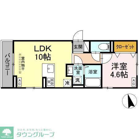 D BLESS横濱赤門通(1LDK/2階)の間取り写真