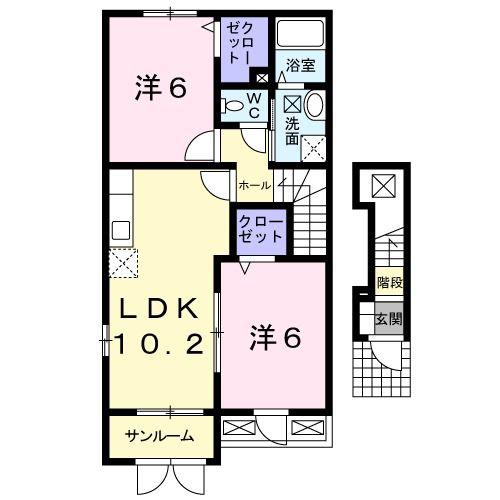 カーサ・ココメロ(2LDK/2階)の間取り写真