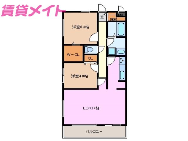 シールウインデN(2LDK/2階)の間取り写真