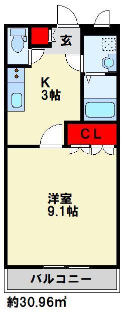 グレースコートII(1K/2階)の間取り写真