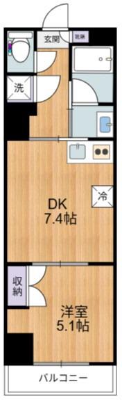 EVERGREEN(1DK/6階)の間取り写真