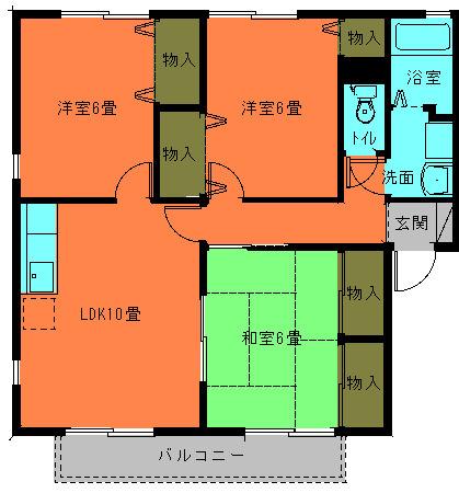 ベルナールIIB棟(3LDK/2階)の間取り写真