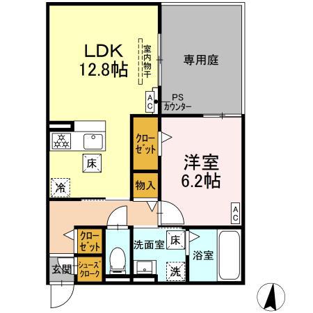 D-HILLS原島町(1LDK/1階)の間取り写真