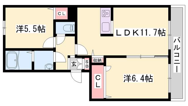 シャーメゾン粟津(2LDK/1階)の間取り写真