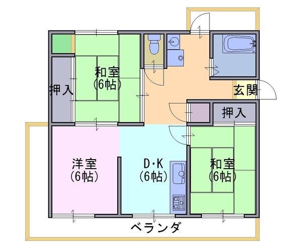 円明寺ヶ丘団地L棟201(3DK/2階)の間取り写真