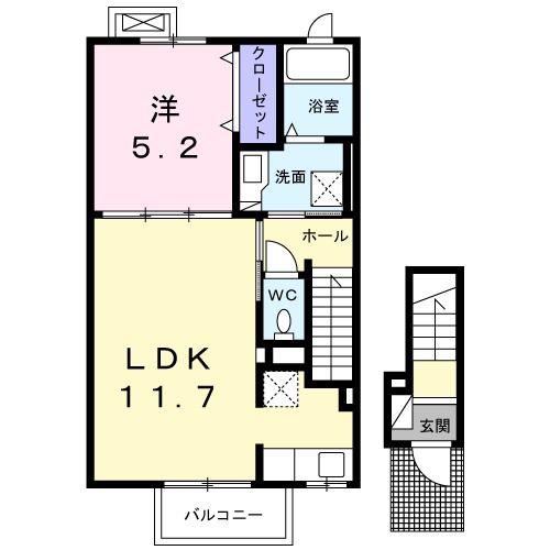 グラードヒル(1LDK/2階)の間取り写真