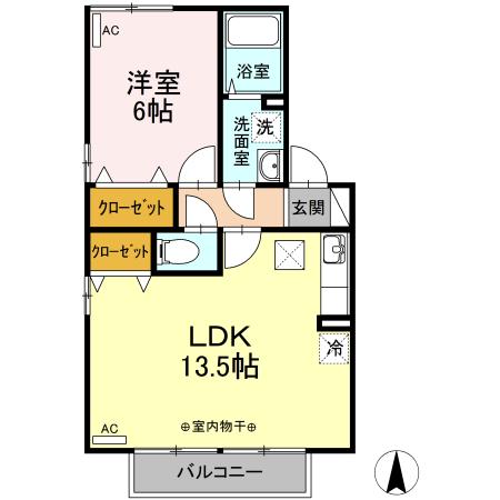 千歳山タウンハウスB棟(1LDK/1階)の間取り写真
