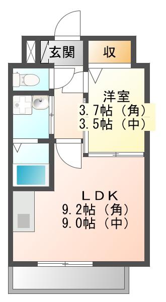 グリーンゲイブルス(1LDK/2階)の間取り写真