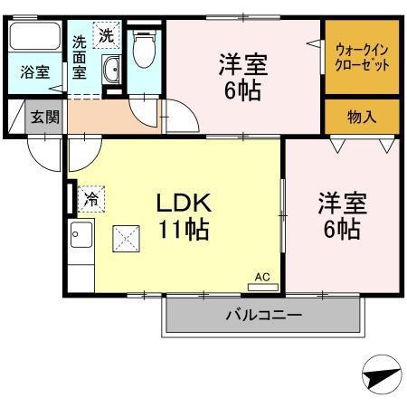 ウィルタイヤン黒田B棟(2LDK/1階)の間取り写真