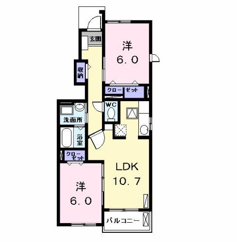 シャイニー橋下(2LDK/1階)の間取り写真