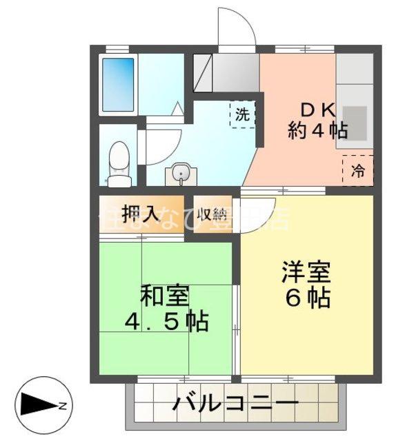 サンハイツ東山(2DK/1階)の間取り写真
