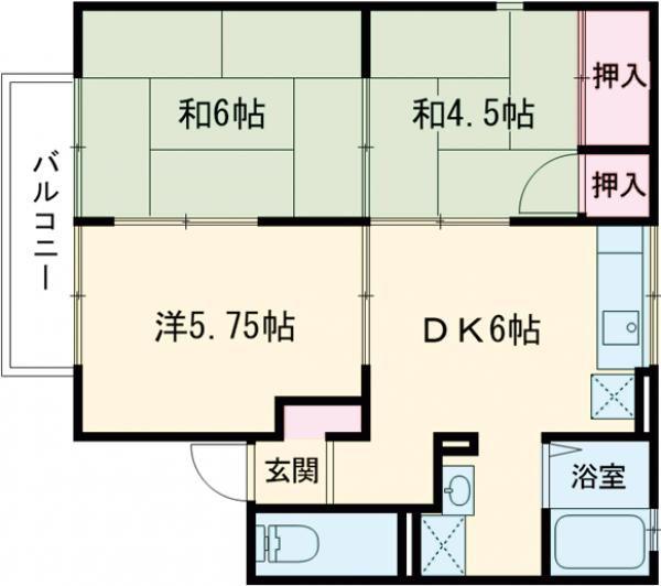 エステート塩屋山手B棟(3DK/2階)の間取り写真